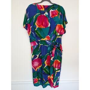 Liberty House Dress Vintage Hawaiian Floral Spring Summer Tropical Red Size L